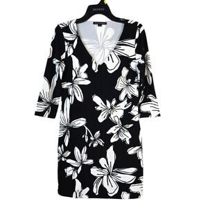 Boston Proper Dress Womens S Black White Floral V Neck Tropical Vacation Classic